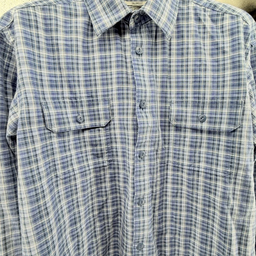 Johnston & Murphy Blue Plaid Textured Flannel Tailored Fit  L/S Shirt Size XL‎